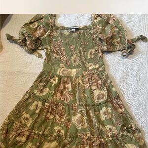 Agua Bendita Green and Brown Floral Dress